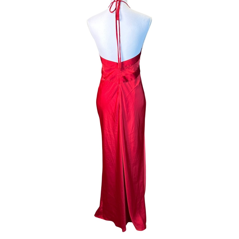 RONNY KOBO Wonder Red Satin Gown Halter Neck Maxi‎ Dress with Rose Detail Size S - Picture 6 of 14
